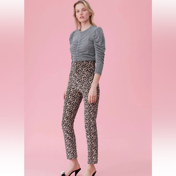 NWOT Rebecca Taylor Metallic Silver ruched 3/4 puff sleeves Blouse sz XS - Picture 10 of 13